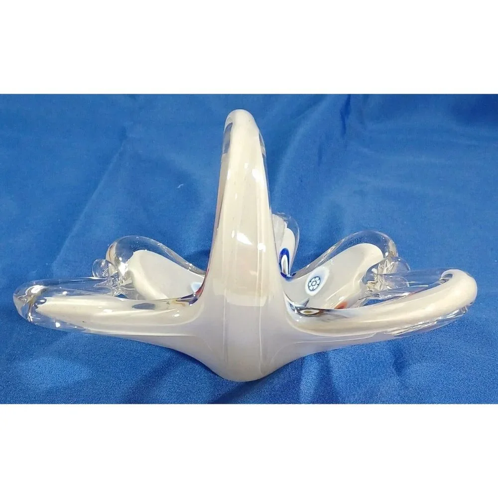 8" Murano Italy 🦢  Millefiori Art Glass Swan Sculpture Basket Dish Rainb - Picture 7 of 8